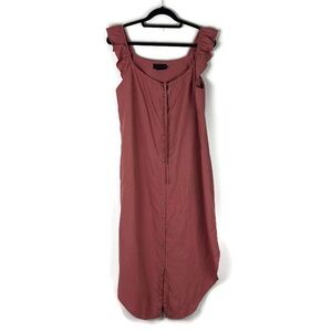 Hatch Mauve Pink Button-Front Midi Dress with Ruffled Straps